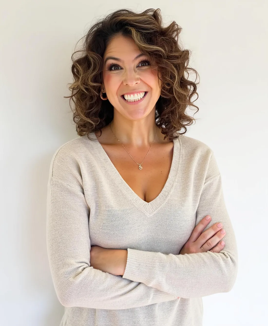 Jessica Doyle-Mekkes in a cream sweater, arms crossed, smiling.