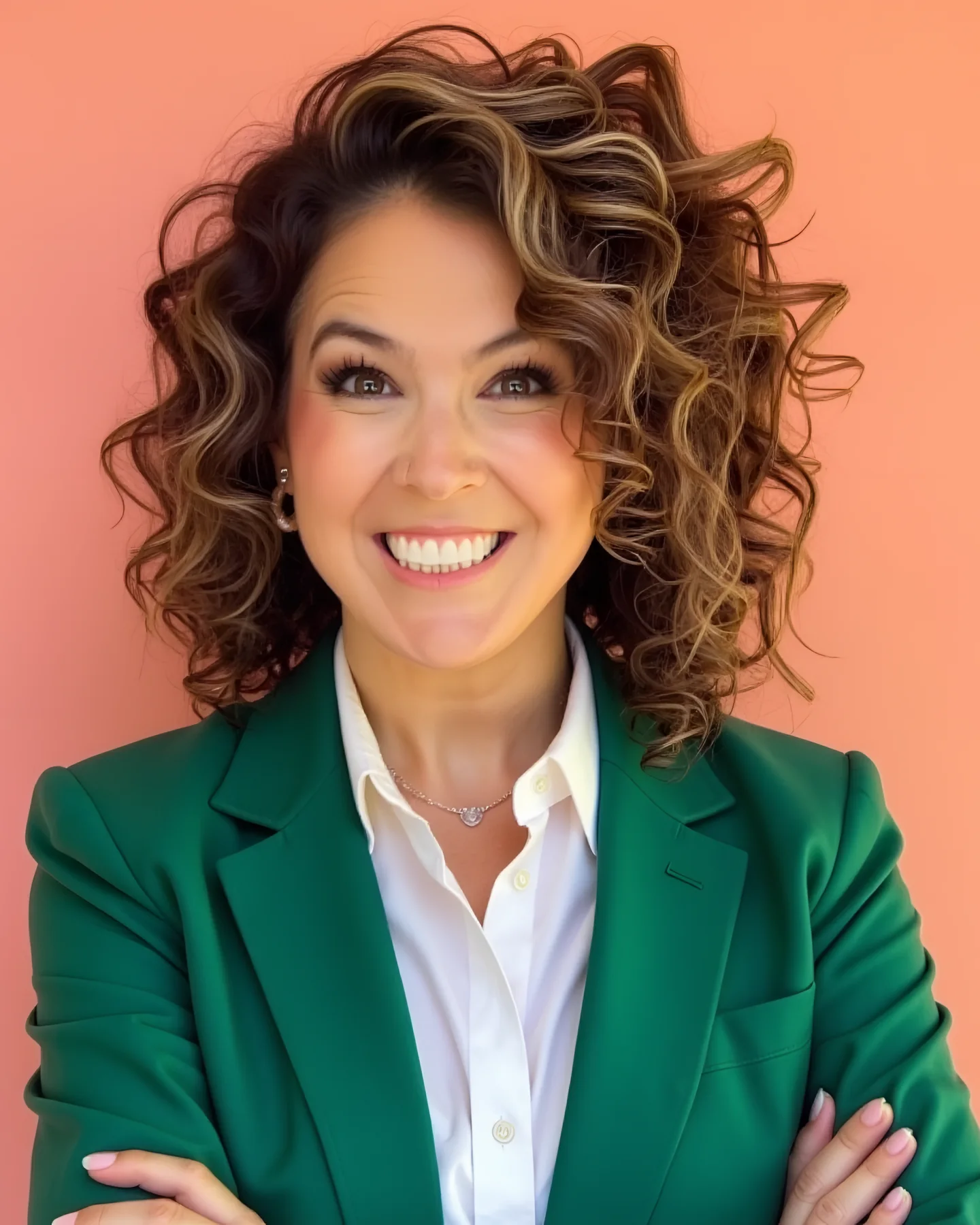 Jessica Doyle-Mekkes in a green blazer over a white shirt, smiling.